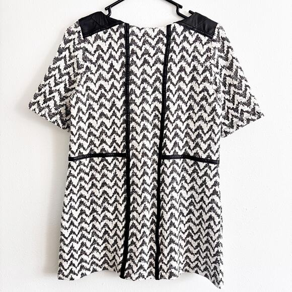 Anthropologie Postmark Sz S B&W Tunic Mid Mod 60s/70s Style Dress Vegan Leather - Picture 2 of 11